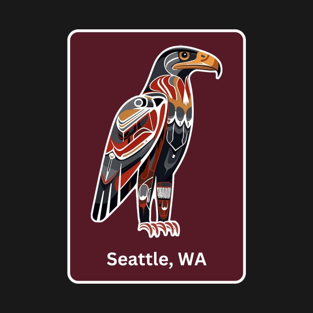 Seattle Washington Native American Indian American Red Background Eagle Hawk Haida by twizzler3b