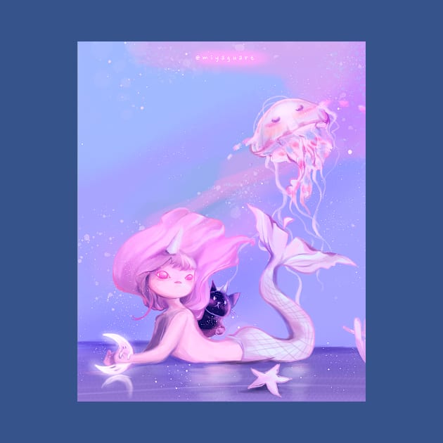 Little M and a Jellyfish by Miya Gu Art