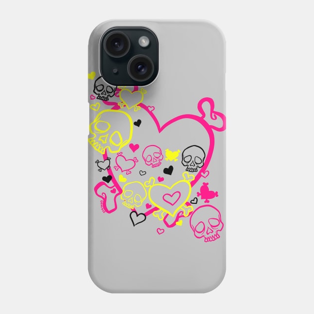 Heart Skull Swirl (Dark Version) Phone Case by Jan Grackle