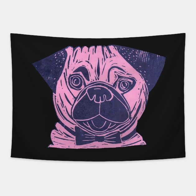 Dog. Posh Pug, pink Tapestry by krisevansart