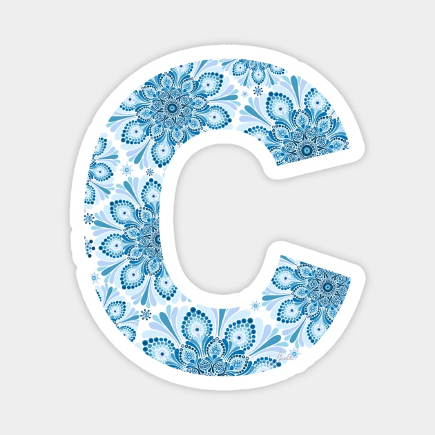 Mandala Letter Capital C Blue Magnet by Shaseldine