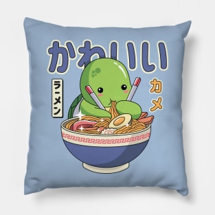 Kawaii Turtle Enjoying Ramen Pillow