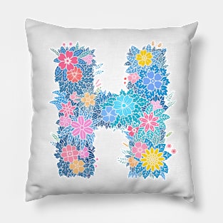 "H" Floral Letter Monogram Pillow