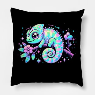 Chameleon Pastel Holographic Reptile Kawaii Cute Chibi Pillow