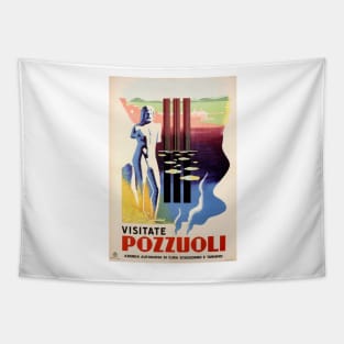 Visit POZZUOLI Italy Naples Rome Tourism Art Deco Vintage Travel Wall Art Tapestry