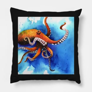 Orange Octopus Drifts Into the Blue Pillow