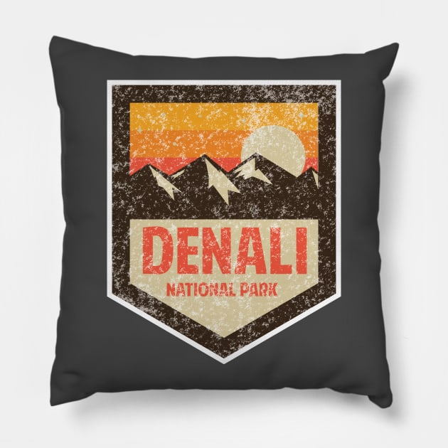 Denali National Park Retro Sticker Pillow by roamfree
