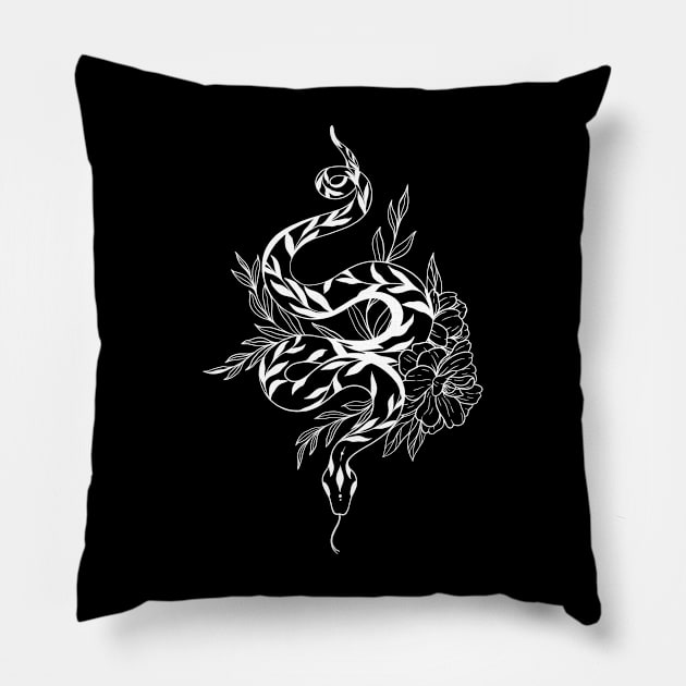 Snake and Wild Roses Pillow by Cosmic Queers