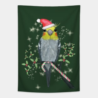 A portrait of a cockatiel Christmas style Tapestry