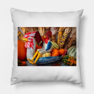 Two Folk Art Roosters Pillow