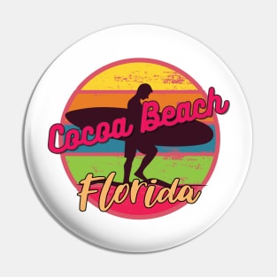 Cocoa Beach Florida Surfing Retro Sunset Pin