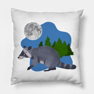 Little Raccoon Walks Under the Moon Pillow