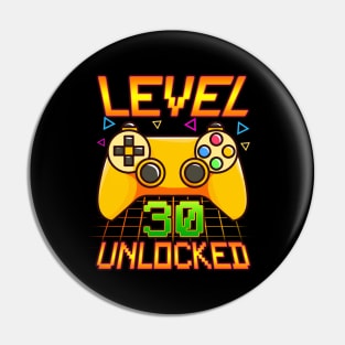 Vintage Level 30 Unlocked Funny 30th Birthday Gifts Gamer Pin