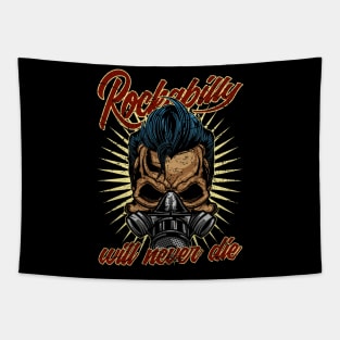 Rockabilly will never die Greaser Skull Tapestry