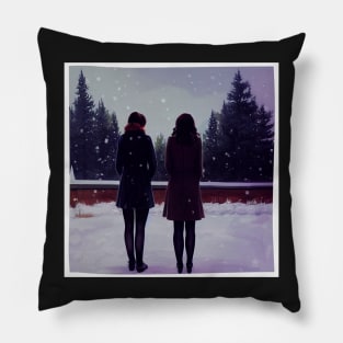 The Girls Watching the Snow at Winter - I Smell Snow - Christmas Pillow