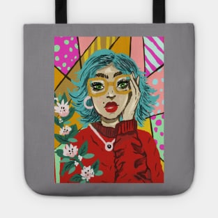 Pop Art Girl, Retro Style, Geometric Tote