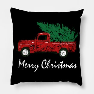 Merry Christmas Retro Vintage Red Truck Pillow