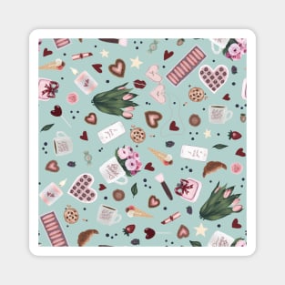 Green Blue Pastel Valentine Pattern Magnet