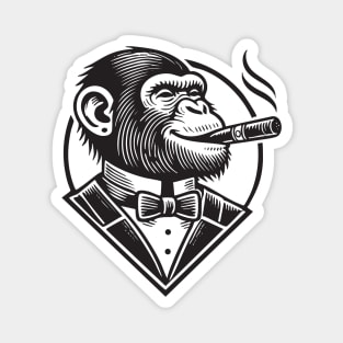 Classy Chimp – Sophisticated Gorilla Smoking Cigar in Tuxedo Design Magnet