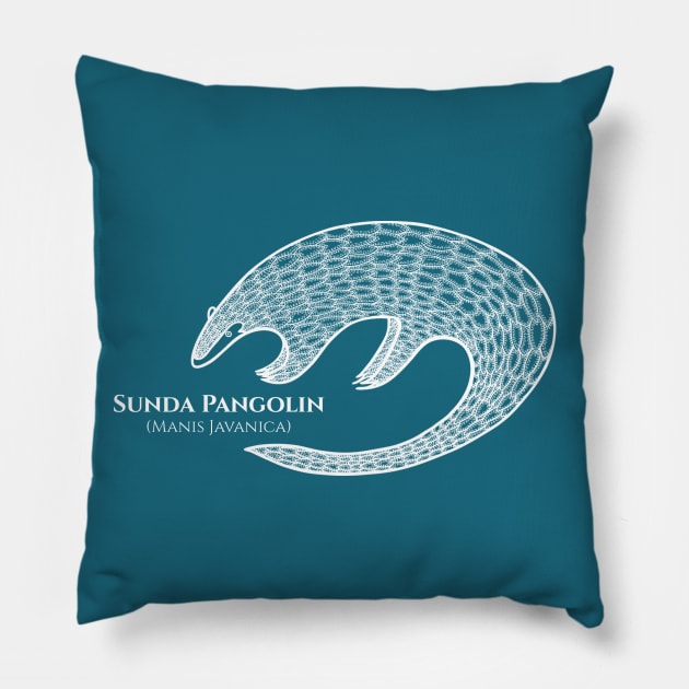Pangolin with Common and Latin Names - dark blue and white animal design Pillow by Green Paladin
