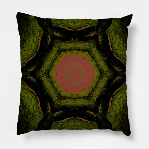 Fantasy Majestic Pink and Green Kaleidoscope Pattern Pillow by Zen Goat 