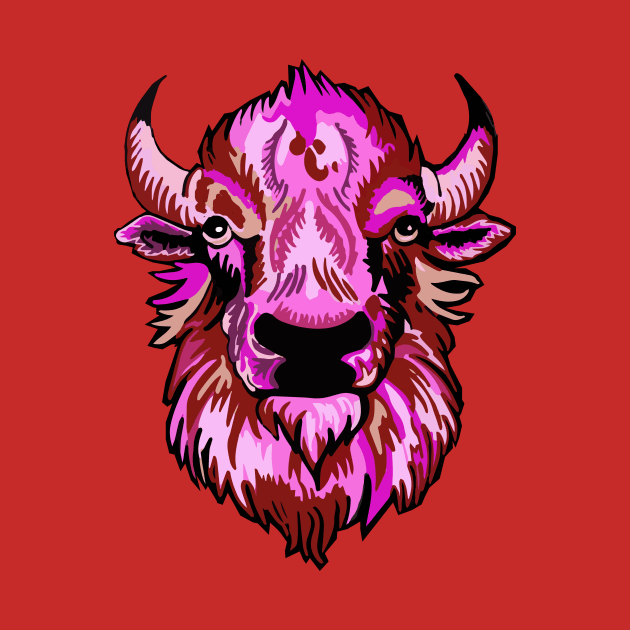 Mindful Vivid Buffalo in Pink & Red by vividbuffalo