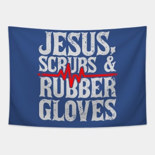 Jesus, Scrubs And Rubber Gloves Tapestry