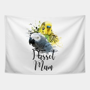 Parrot Mom Color Splatter Budgie and Grey Parrot White Tapestry