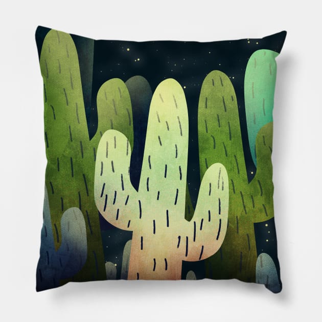 Night Time Cactus Pillow by Swadeillustrations