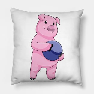 Pig at Bowling with Bowling ball Pillow