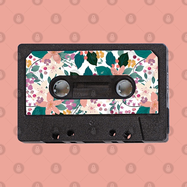 80s Mix tape cassette retro Tropical Flowers by CocoFlower