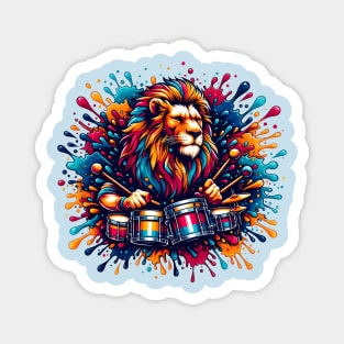 Lion Playing Drums Magnet