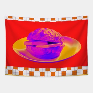 Pineapple Bun - Funky Hong Kong Street Food - Pop Art Neon Purple with Bright Red Tapestry