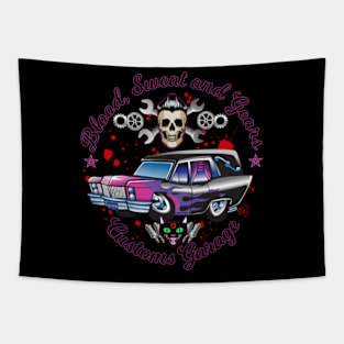 Blood, Sweat & Gears Customs Garage Tapestry