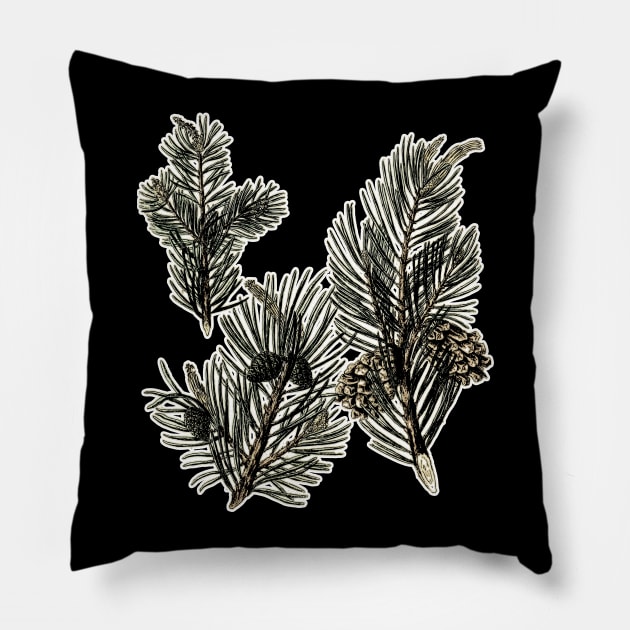 Pine Tree Cones Pillow by encycloart