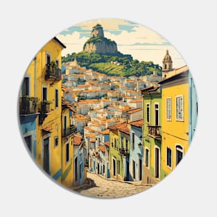 Salvador's Pelourinho Brazil Vintage Tourism Travel Poster Pin