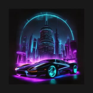 Modern Car In A Futuristic/Retro City - AI Art T-Shirt