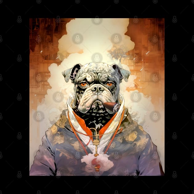 Cigar Smoking Bulldog: Nothing Bothers Me When I'm Smoking a Cigar on a Dark Background by Puff Sumo