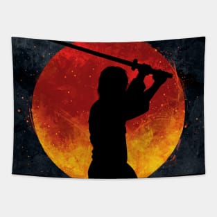 Samurai Moon Black Tapestry