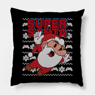 Retro Games Super Santa - knitted ugly Christmas Pillow