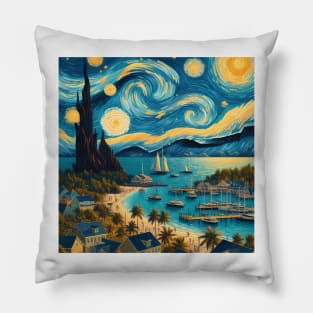 Bahamas, in the style of Vincent van Gogh's Starry Night Pillow