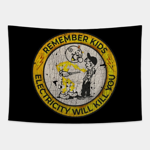 VINTAGE -  Yellow Electricity Will Kill You Kids Tapestry by jandamuda99