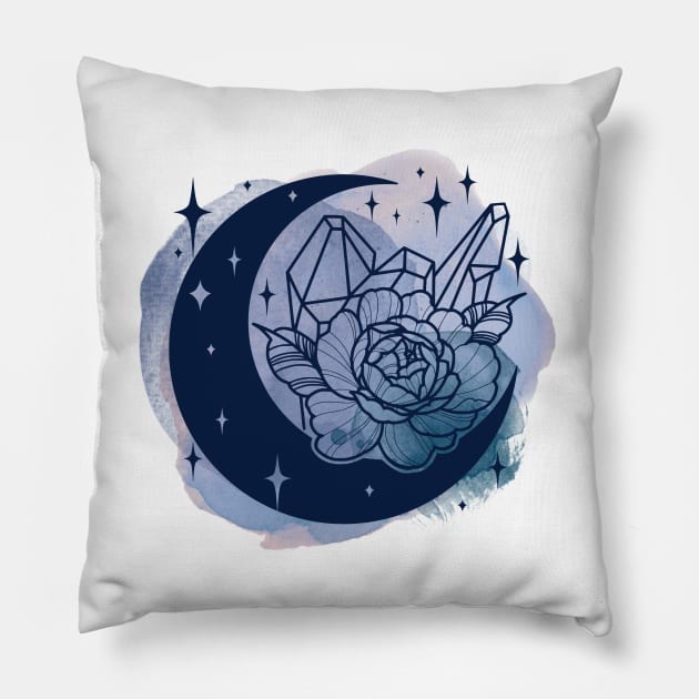 Crystal Moon Flower Pillow by ontheoutside