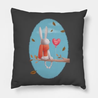 Miss you! Cute rabbit sitting in a tree thinking of his love in the autumn Pillow