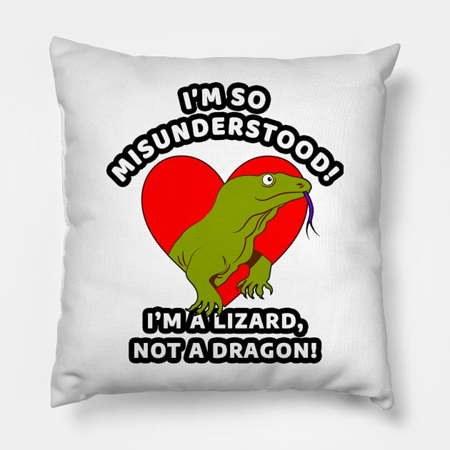 🦎 I'm a Lizard, Not a Dragon, Misunderstood Komodo Dragon Pillow by Pixoplanet