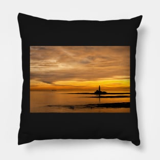 Silhouetted St Mary's Island at dawn Pillow