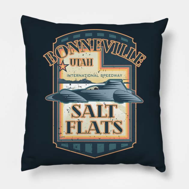 Bonneville Salt Flats International Speedway Vintage Retro Style Illustration Pillow by hobrath