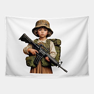 The Little Girl and a Toy Gun Tapestry