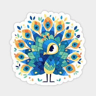 Geometrical Colorful Peacock, Adorable Kawaii Simple Mosaic Bird Magnet