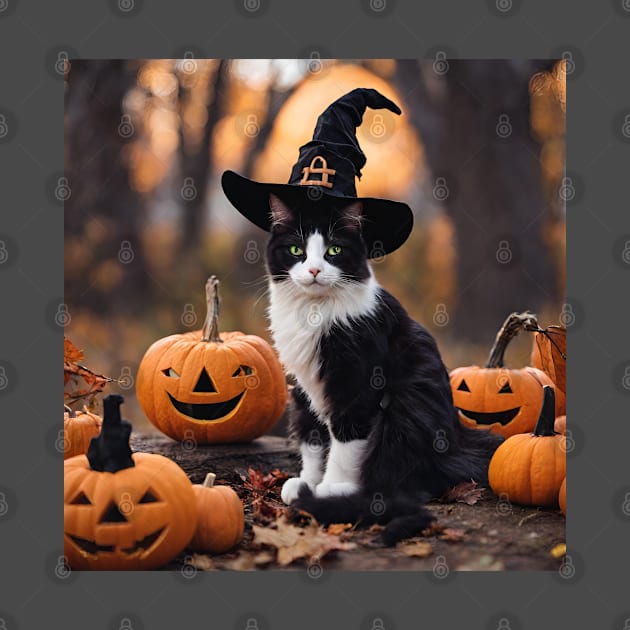 A Cute Cat with a Witches Hat by nancy.hajjar@yahoo.com